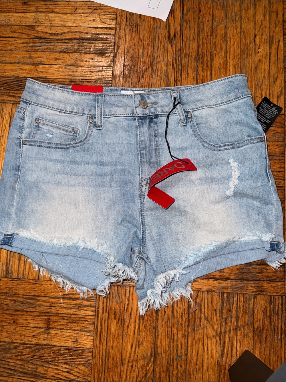 Light Wash Distressed Denim Shorts - Unbranded